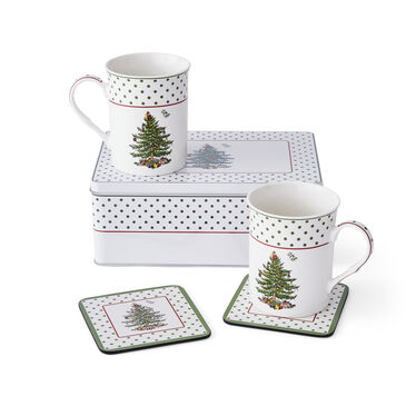 Christmas Tree Polka Dot 5 Piece Mug & Tin Set